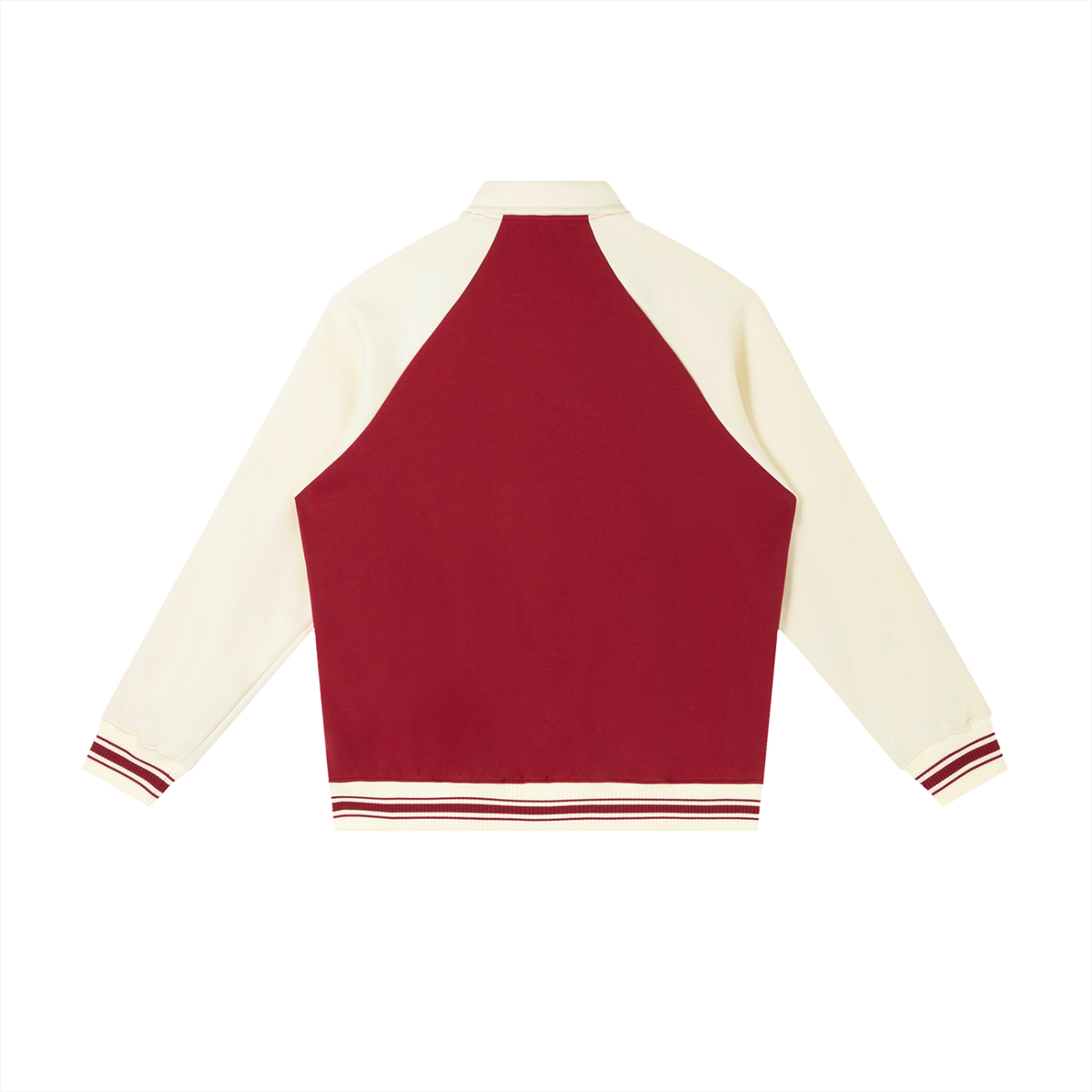 Unisex Contrast Raglan Sleeve Baseball Jacket in garnet with apricot, alternate angle