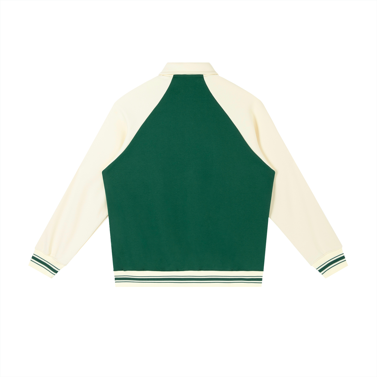 Unisex Contrast Raglan Sleeve Baseball Jacket in green with apricot, alternate angle