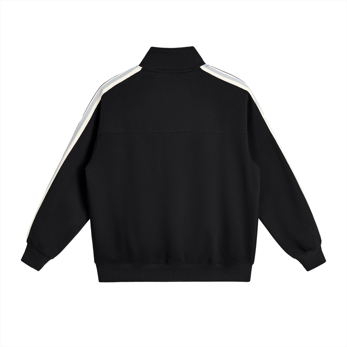 Unisex Contrast Side-Stripe Stand Collar Jacket in black, alternate angle