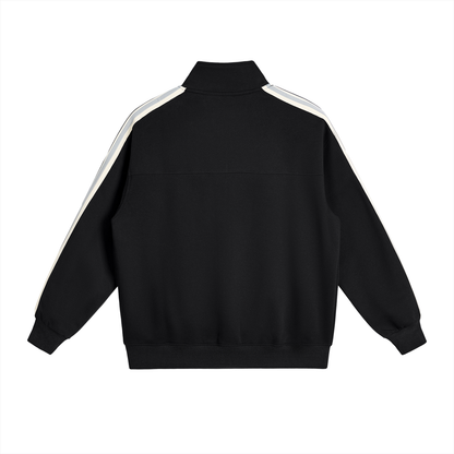 Unisex Contrast Side-Stripe Stand Collar Jacket in black, alternate angle