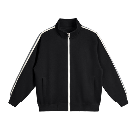 Unisex Contrast Side-Stripe Stand Collar Jacket in black
