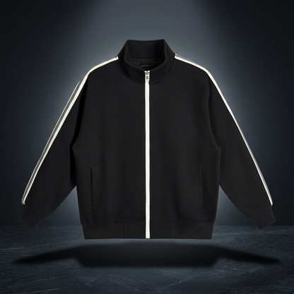 Unisex Contrast Side-Stripe Stand Collar Jacket