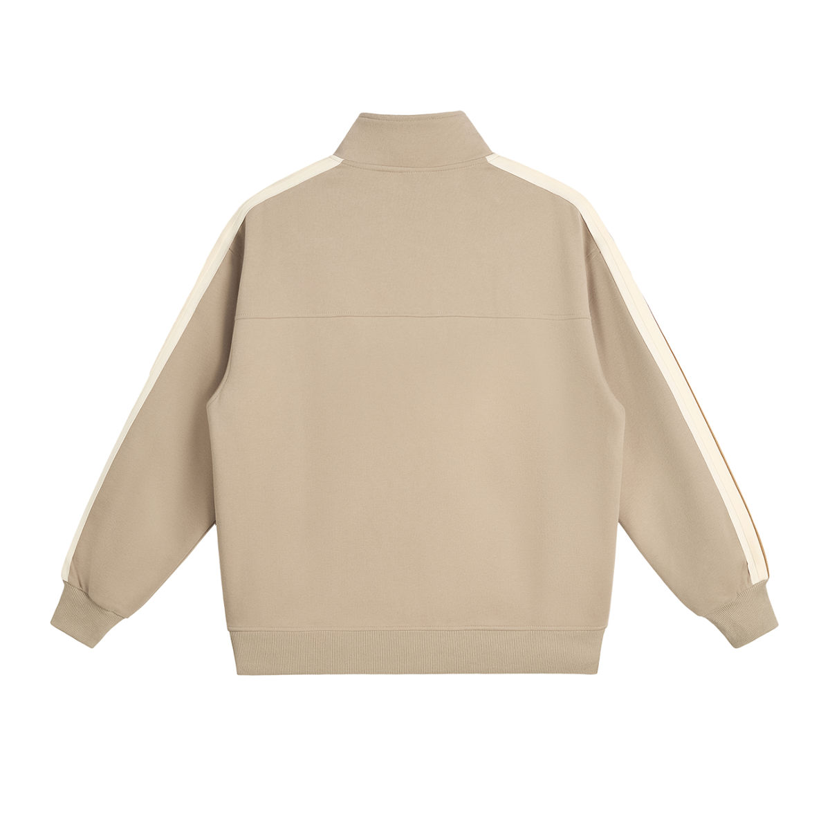 Unisex Contrast Side-Stripe Stand Collar Jacket in khaki, alternate angle