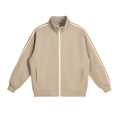 Unisex Contrast Side-Stripe Stand Collar Jacket in khaki