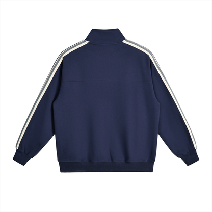 Unisex Contrast Side-Stripe Stand Collar Jacket in royal blue, alternate angle