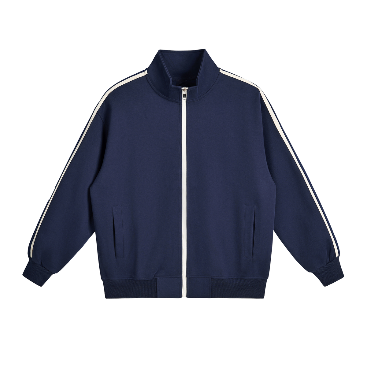 Unisex Contrast Side-Stripe Stand Collar Jacket in royal blue