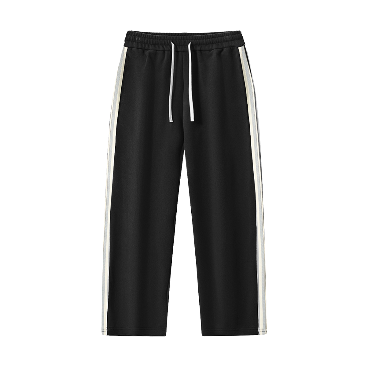 Unisex Contrast Side-Stripe Straight-Leg Pants in black