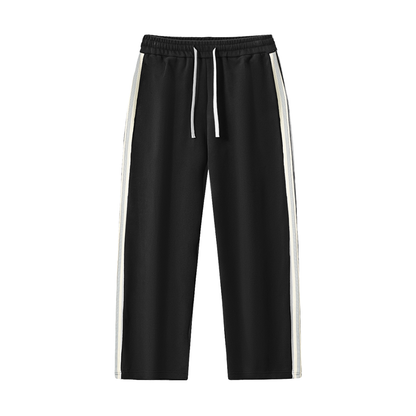 Unisex Contrast Side-Stripe Straight-Leg Pants in black