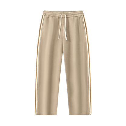 Unisex Contrast Side-Stripe Straight-Leg Pants in khaki