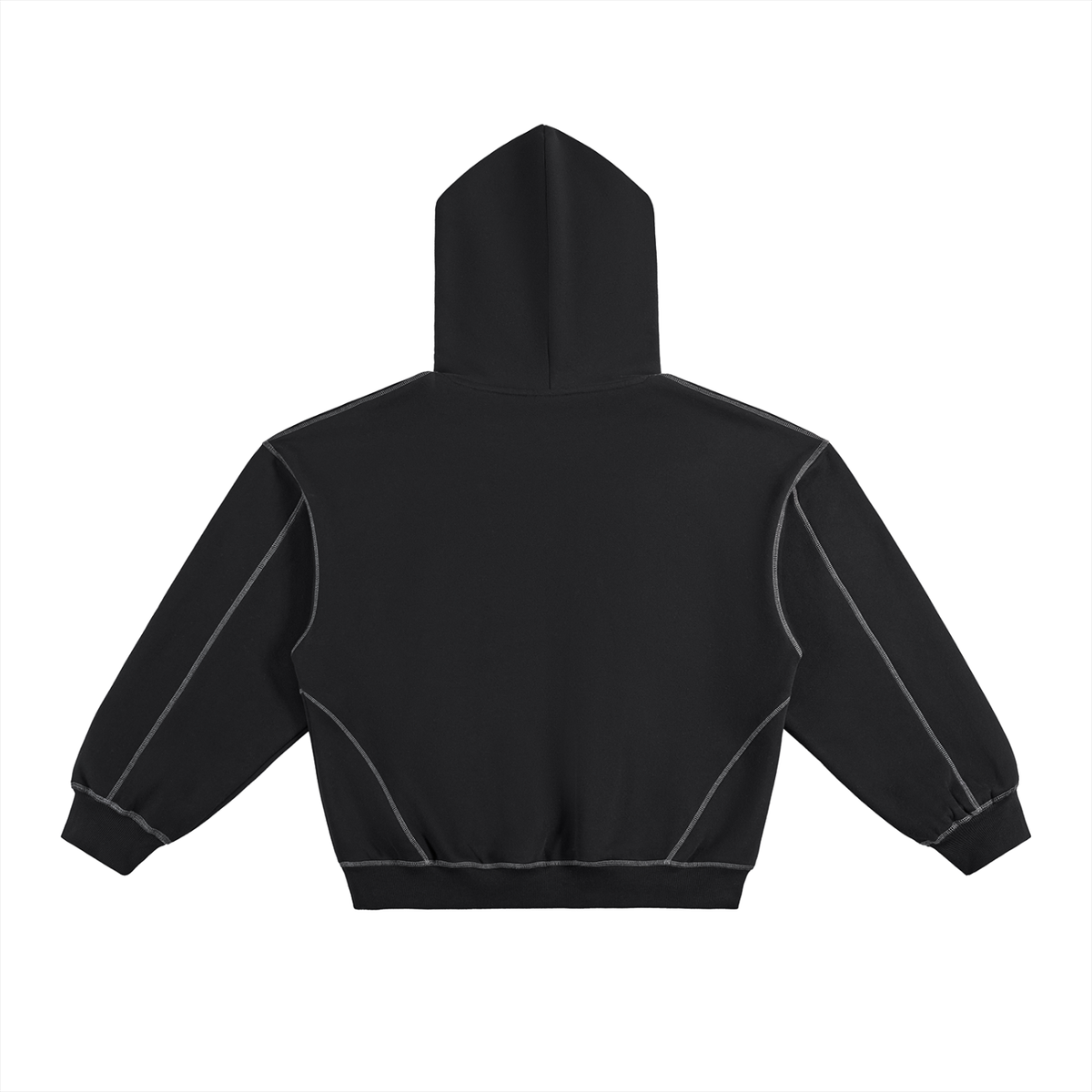 Unisex Contrast-Stitched Boxy Fleece Hoodie in black, alternate angle