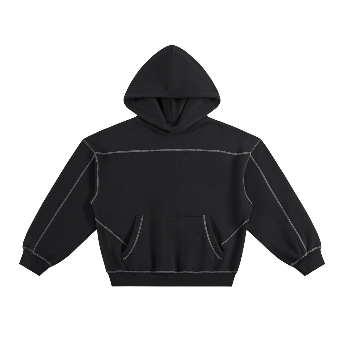 Unisex Contrast-Stitched Boxy Fleece Hoodie in black