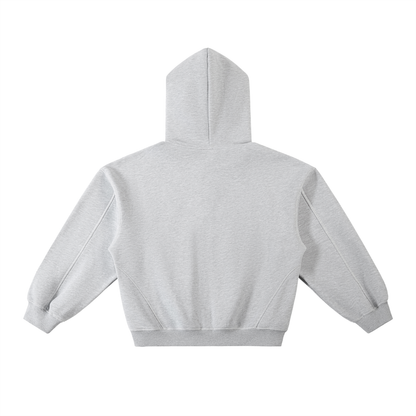 Unisex Contrast-Stitched Boxy Fleece Hoodie in flower gray, alternate angle