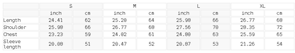 Size chart for the Unisex Contrast-Stitched Boxy Fleece Hoodie