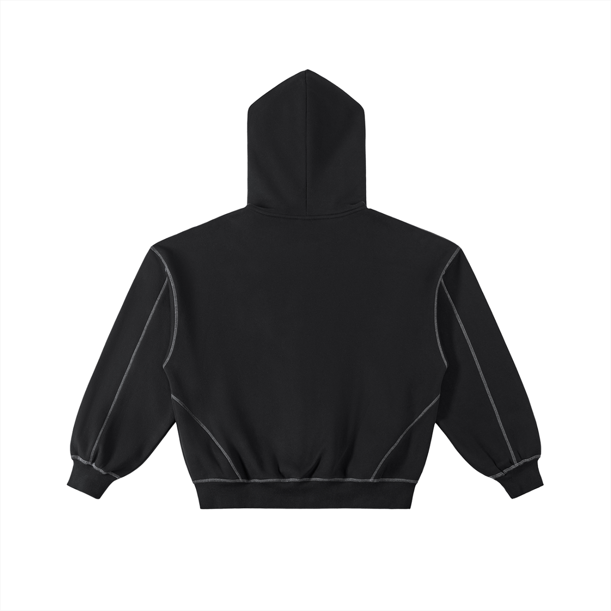 Unisex Contrast-Stitched Boxy Fleece Zip Hoodie in black, alternate angle