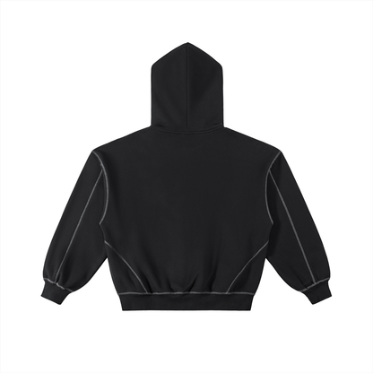 Unisex Contrast-Stitched Boxy Fleece Zip Hoodie in black, alternate angle