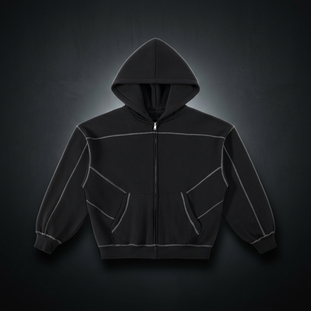 Unisex Contrast-Stitched Boxy Fleece Zip Hoodie