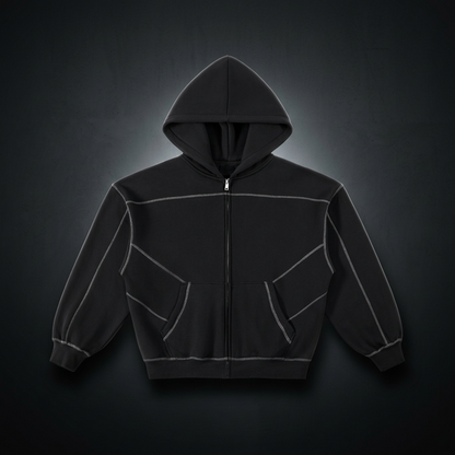 Unisex Contrast-Stitched Boxy Fleece Zip Hoodie