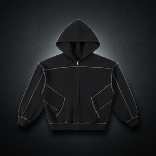Unisex Contrast-Stitched Boxy Fleece Zip Hoodie