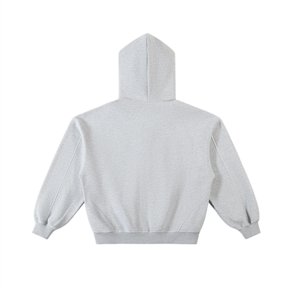 Unisex Contrast-Stitched Boxy Fleece Zip Hoodie in flower gray, alternate angle