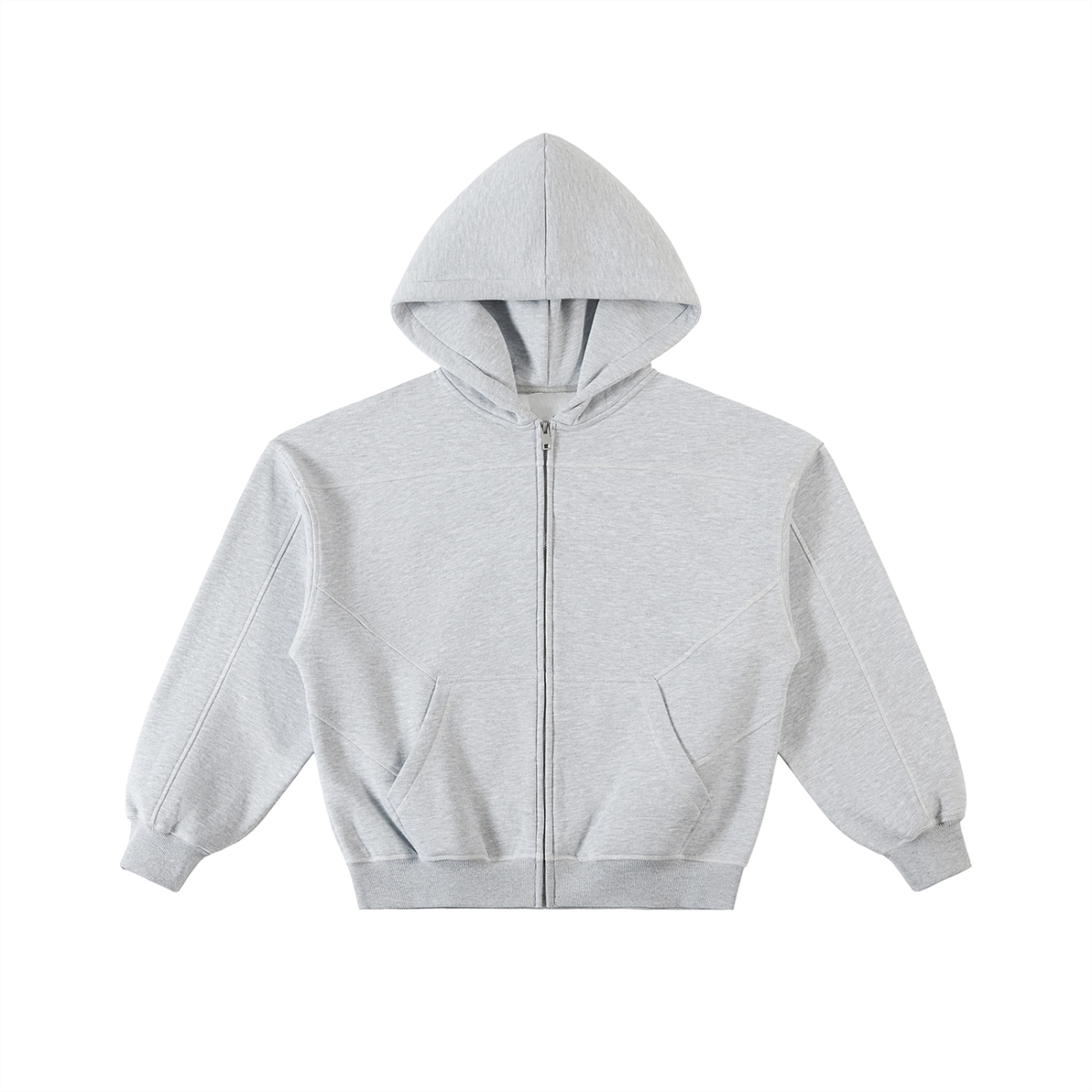 Unisex Contrast-Stitched Boxy Fleece Zip Hoodie in flower gray