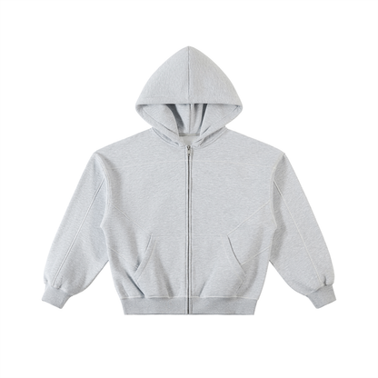 Unisex Contrast-Stitched Boxy Fleece Zip Hoodie in flower gray