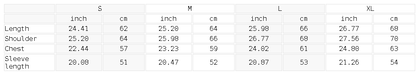 Size chart for the Unisex Contrast-Stitched Boxy Fleece Zip Hoodie