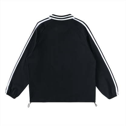 Unisex Contrast Striped Lapel Collar Sweatshirt in black, alternate angle