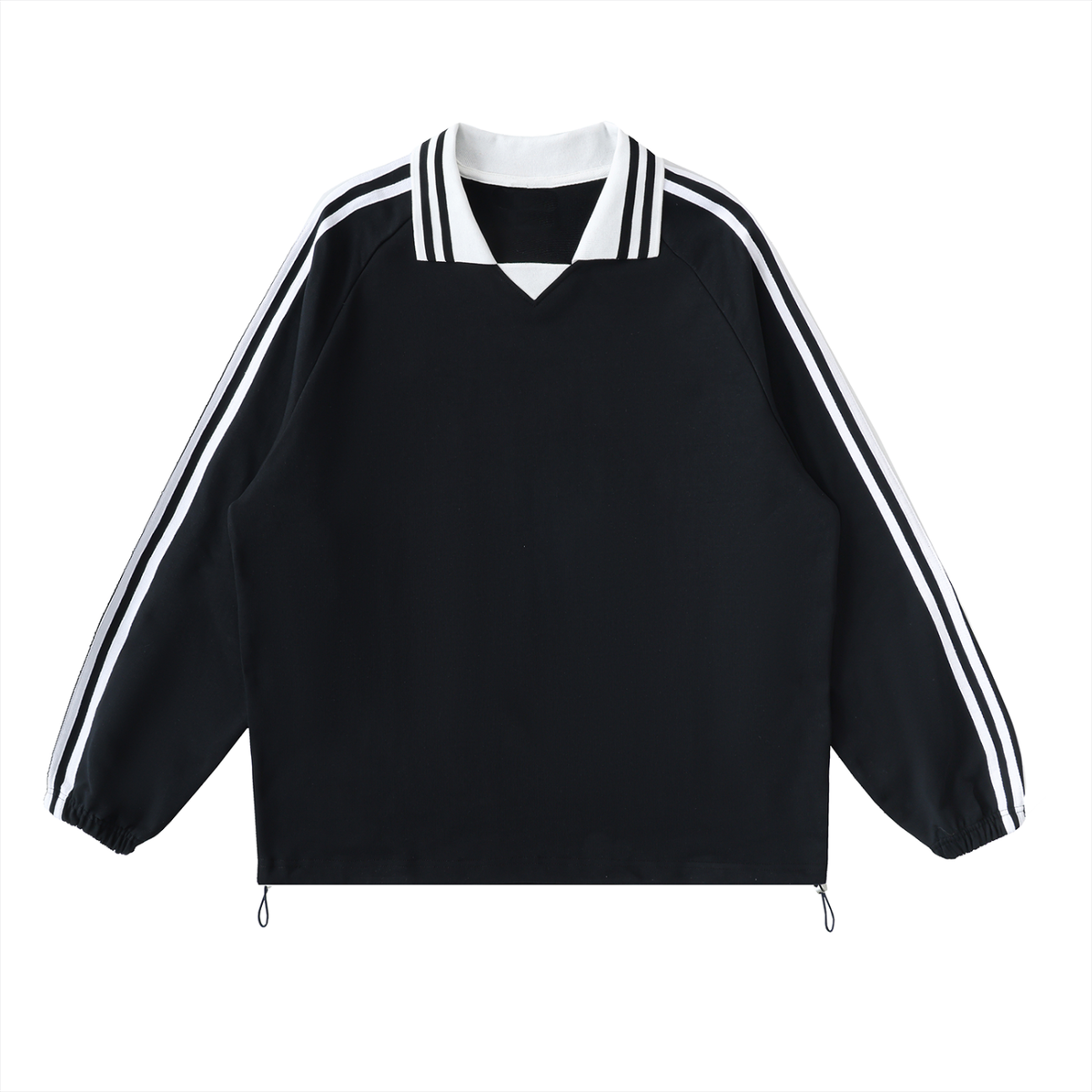 Unisex Contrast Striped Lapel Collar Sweatshirt in black