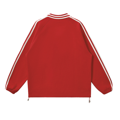 Unisex Contrast Striped Lapel Collar Sweatshirt in red, alternate angle