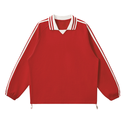 Unisex Contrast Striped Lapel Collar Sweatshirt in red
