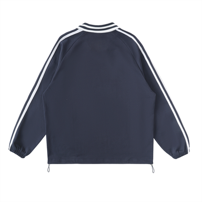 Unisex Contrast Striped Lapel Collar Sweatshirt in royal blue, alternate angle