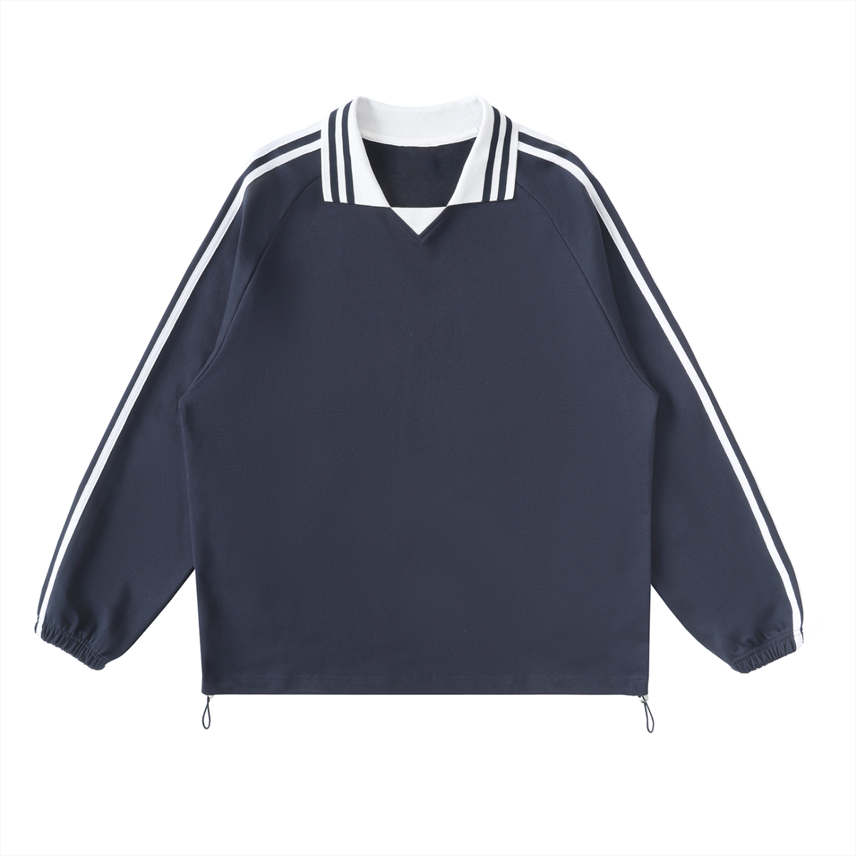 Unisex Contrast Striped Lapel Collar Sweatshirt in royal blue
