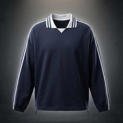 Unisex Contrast Striped Lapel Collar Sweatshirt