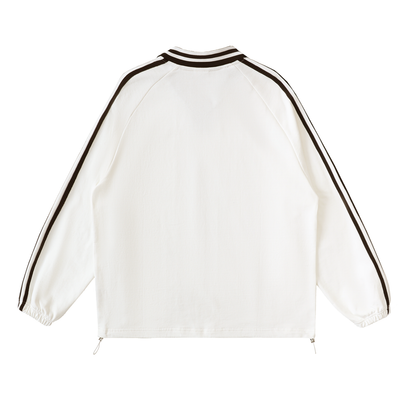 Unisex Contrast Striped Lapel Collar Sweatshirt in white, alternate angle