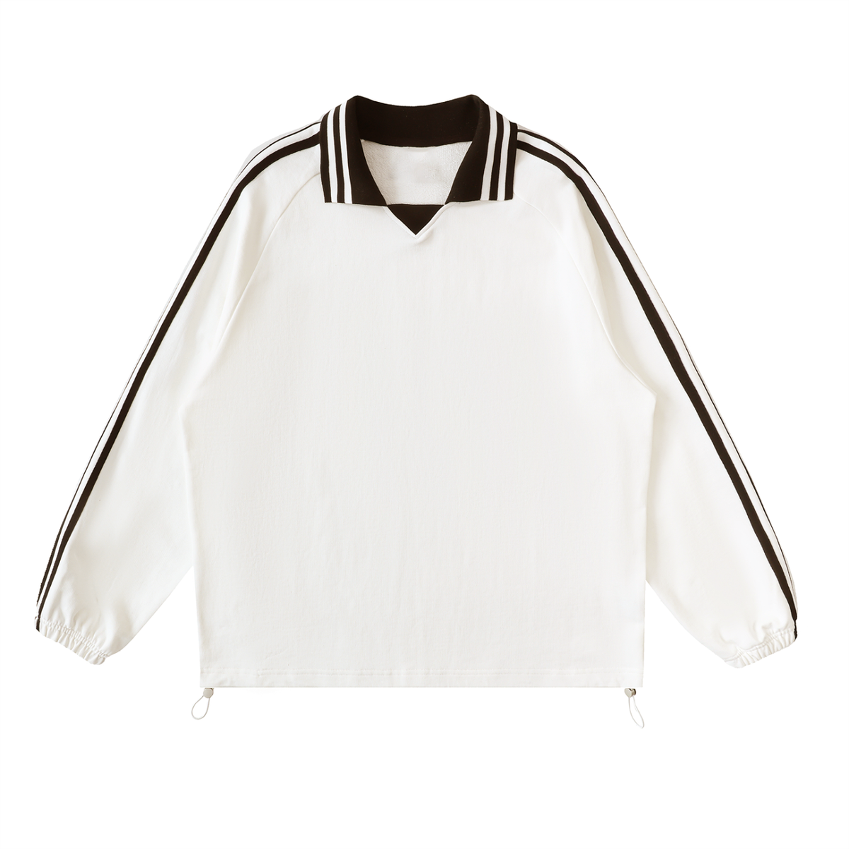 Unisex Contrast Striped Lapel Collar Sweatshirt in white
