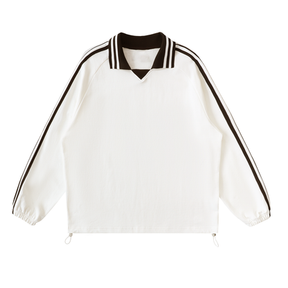 Unisex Contrast Striped Lapel Collar Sweatshirt in white