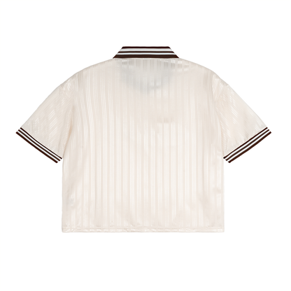 Unisex Contrast Stripes Polo Collar T-Shirt in apricot, alternate angle