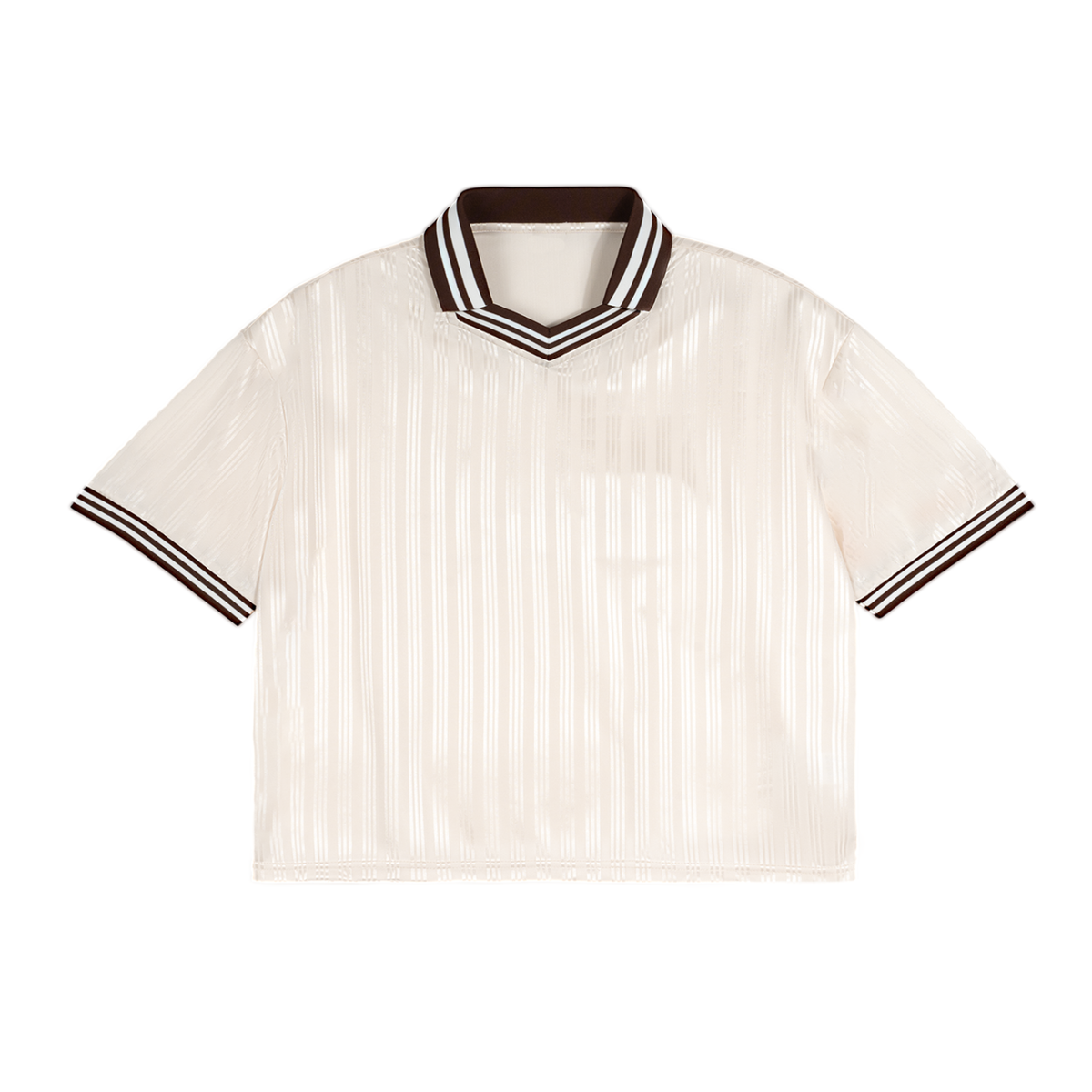 Unisex Contrast Stripes Polo Collar T-Shirt in apricot