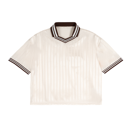 Unisex Contrast Stripes Polo Collar T-Shirt in apricot