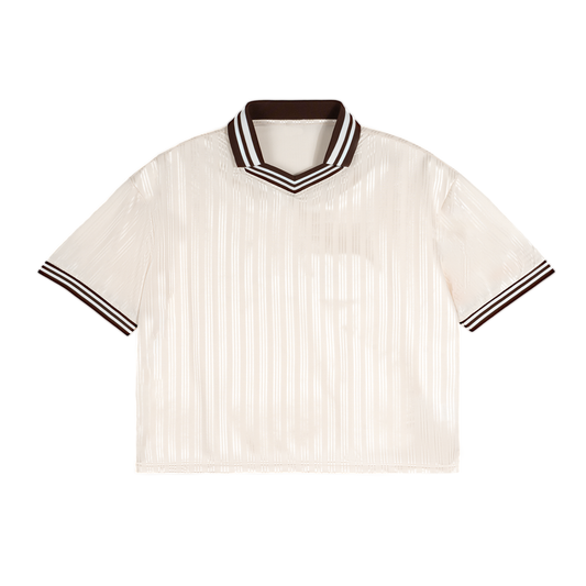 Unisex Contrast Stripes Polo Collar T-Shirt in apricot