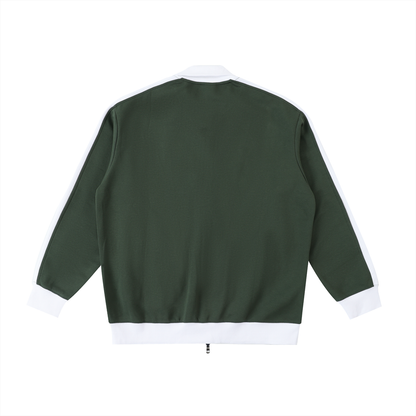 Unisex Contrast Trim Stand Collar Jacket in blackish green with white, alternate angle