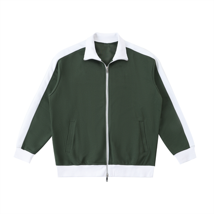 Unisex Contrast Trim Stand Collar Jacket in blackish green with white
