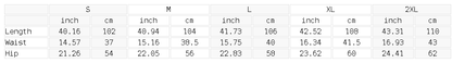 Size chart for the Unisex Cotton Blend Straight Leg Sweatpants