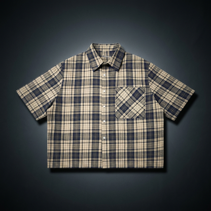 Unisex Cotton Plaid Boxy Short Sleeve Shirt