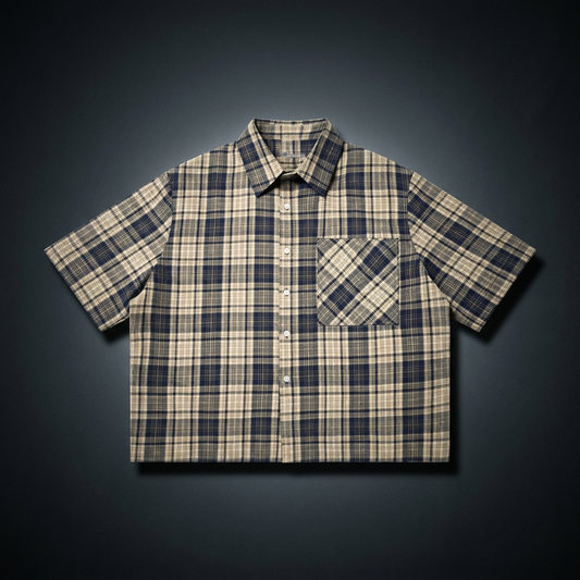 Unisex Cotton Plaid Boxy Short Sleeve Shirt