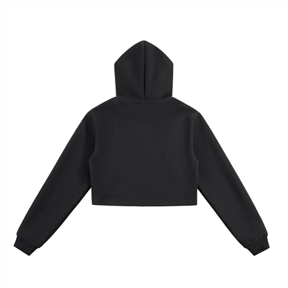Unisex Cropped Loose-Fit Zip Hoodie in black, alternate angle