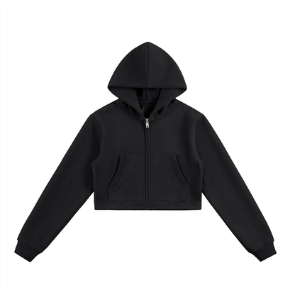 Unisex Cropped Loose-Fit Zip Hoodie in black