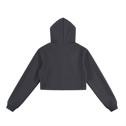 Unisex Cropped Loose-Fit Zip Hoodie in charcoal gray, alternate angle