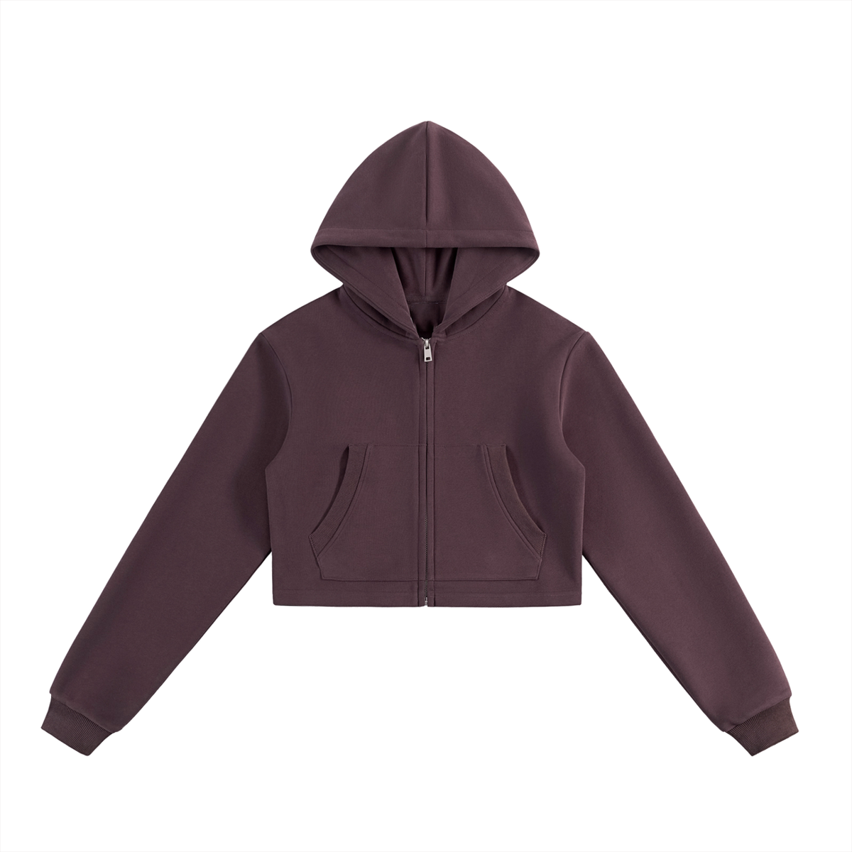 Unisex Cropped Loose-Fit Zip Hoodie in dark reddish purple