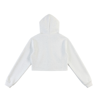 Unisex Cropped Loose-Fit Zip Hoodie in flower gray, alternate angle